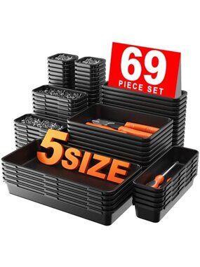 Tool Box Organizer Tray Set Drawer Bins Storage Garage Toolbox 69-Pieces